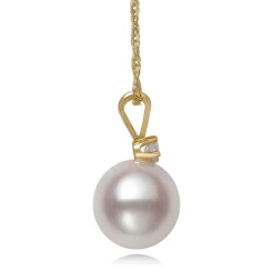 Single Freshwater Pearl Necklace With Diamond Accent In 10K Yellow Gold, 7-7.5Mm