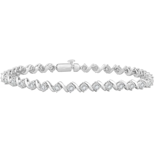 S-Link Tennis Bracelet With Diamond Illusion Settings In 10K White Gold (1 Ct. Tw.)