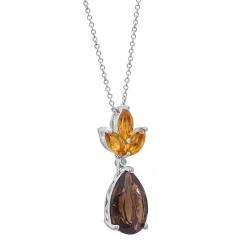 Smoky Quartz Pendant With Citrine & Diamond Accent In Sterling Silver