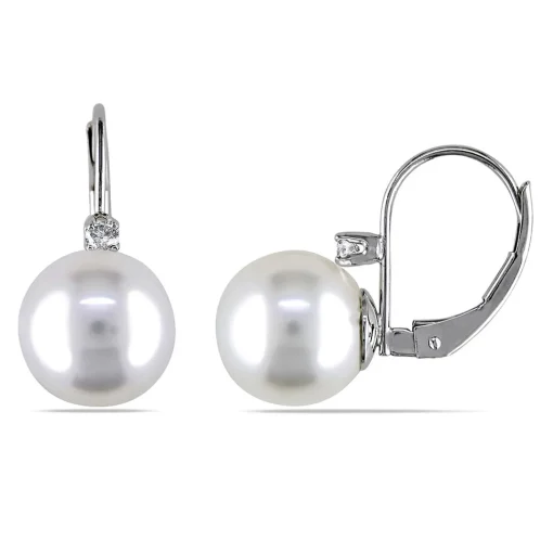 South Sea Pearl Earrings With Diamonds In 14K White Gold (1/10 Ct. Tw.)