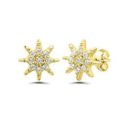 Starburst Earrings With Diamond Accents In 10K Yellow Gold
