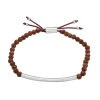 Sterling Silver Bar And Gold Sand Bead Bracelet With Adjustable Cord, 8.5"