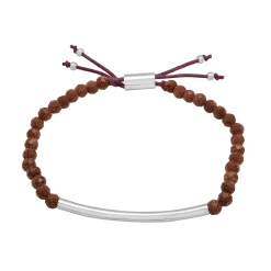 Sterling Silver Bar And Gold Sand Bead Bracelet With Adjustable Cord, 8.5"