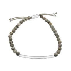 Sterling Silver Bar And Picasso Jasper Bead Bracelet With Adjustable Cord, 8.5"
