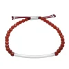 Sterling Silver Bar And Red Jasper Bead Bracelet With Adjustable Cord, 8.5"