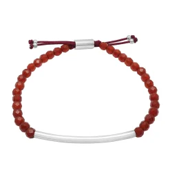 Sterling Silver Bar And Red Jasper Bead Bracelet With Adjustable Cord, 8.5"