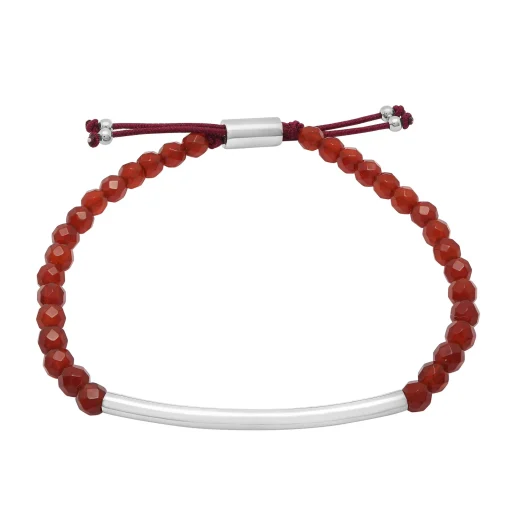 Sterling Silver Bar And Red Jasper Bead Bracelet With Adjustable Cord, 8.5"