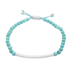 Sterling Silver Bar And Turquoise Bead Bracelet With Adjustable Cord, 8.5"