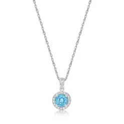 Swiss Blue Topaz & 1/10 Ct. Tw. Diamond Pendant In Sterling Silver