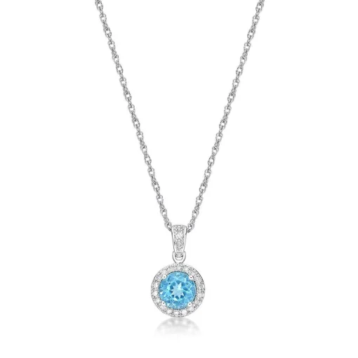 Swiss Blue Topaz & 1/10 Ct. Tw. Diamond Pendant In Sterling Silver