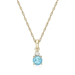 Swiss Blue Topaz & Diamond Pendant In 10K Yellow Gold