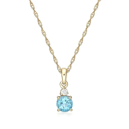 Swiss Blue Topaz & Diamond Pendant In 10K Yellow Gold
