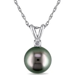 Tahitian Pearl Pendant With Diamond Accent In 14K White Gold
