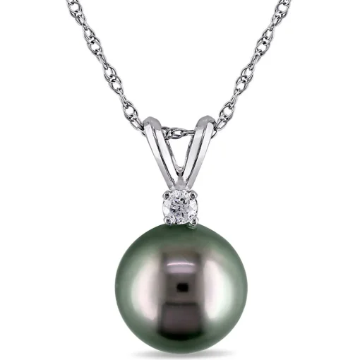Tahitian Pearl Pendant With Diamond Accent In 14K White Gold