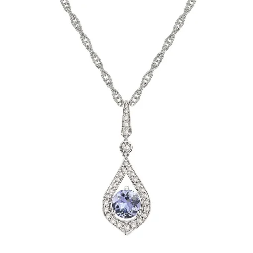 Tanzanite & 1/7 Ct. Tw. Diamond Pendant In 10K White Gold