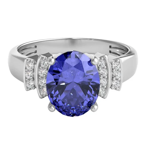 Tanzanite & 1/10 Ct. Tw. Diamond Ring In 14K White Gold