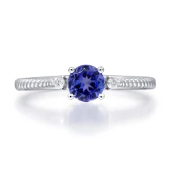Tanzanite And Diamond Accent Stack Ring In 10K White Gold