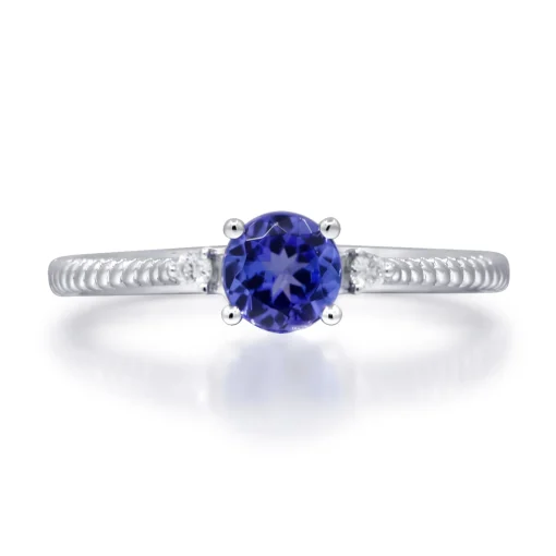 Tanzanite And Diamond Accent Stack Ring In 10K White Gold