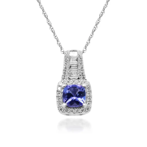 Tanzanite And Diamond Pendant In 14K White Gold (3/8 Ct. Tw.)