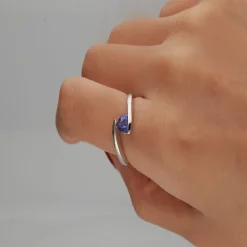 Tanzanite Triangle Bypass Ring In Sterling Silver