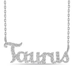 Taurus Lab Created White Sapphire Necklace In Sterling Silver