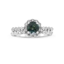 Teal Sapphire And Diamond Engagement Ring Set In 14K White Gold (7/8 Ct. Tw.)