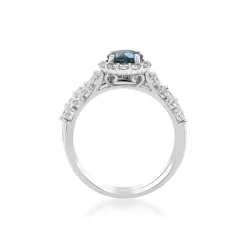 Teal Sapphire And Diamond Engagement Ring Set In 14K White Gold (7/8 Ct. Tw.)