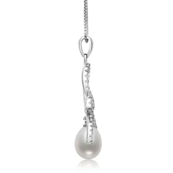 Teardrop Cultured Freshwater Pearl And Lab Created White Sapphire Pendant In Sterling Silver