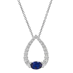 Teardrop Lab Created Blue & White Sapphire Pendant In 10K White Gold