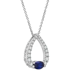 Teardrop Lab Created Blue & White Sapphire Pendant In 10K White Gold