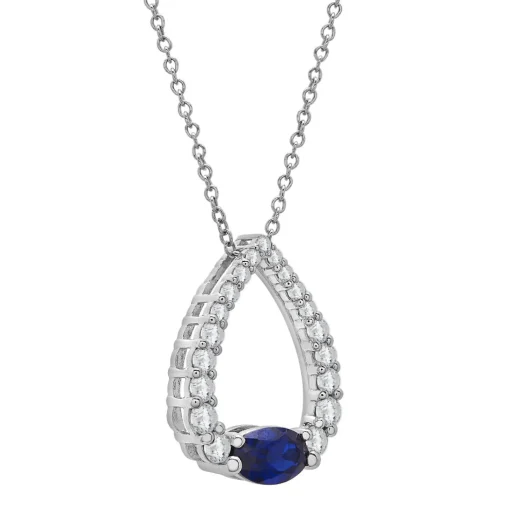 Teardrop Lab Created Blue & White Sapphire Pendant In 10K White Gold