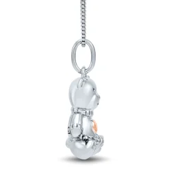 Teddy Bear Pendant With Diamond Accents In Sterling Silver & 14K Rose Gold