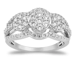 Three-Cluster Diamond Ring In 10K White Gold (1 Ct. Tw.)