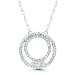 Three-Stone Diamond Double Circle Pendant In 10K White Gold (1/3 Ct. Tw.)