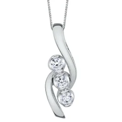 Three-Stone Diamond Pendant Swirl In 14K White Gold (1/4 Ct. Tw.)