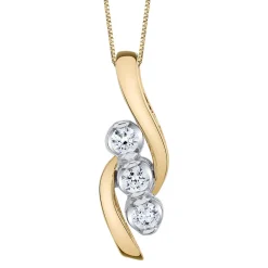 Three-Stone Diamond Pendant Swirl In 14K Yellow Gold (1/4 Ct. Tw.)
