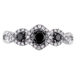 Three-Stone Ring With Black & White Diamonds In 10K White Gold (1/2 Ct. Tw.)