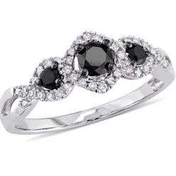 Three-Stone Ring With Black & White Diamonds In 10K White Gold (1/2 Ct. Tw.)