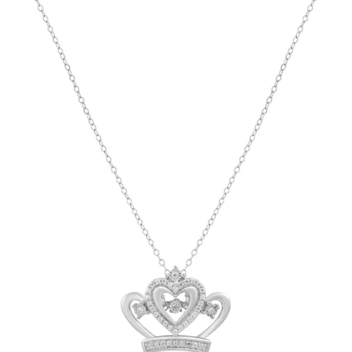 Tiara Pendant With Diamonds & Heart In Sterling Silver (1/10 Ct. Tw.)