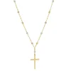 Tricolor Bead Cross Necklace In 14K Gold