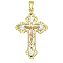 Tricolor Crucifix In 14K Gold
