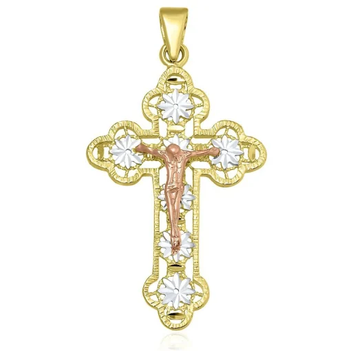 Tricolor Crucifix In 14K Gold