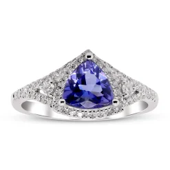 Trillion Tanzanite Ring With Diamonds In 14K White Gold (1/4 Ct. Tw.)