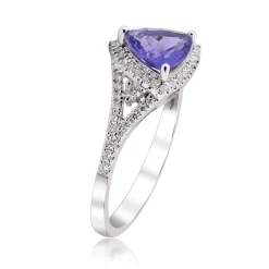 Trillion Tanzanite Ring With Diamonds In 14K White Gold (1/4 Ct. Tw.)