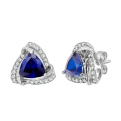 Trillion-Cut Earrings With Lab Created Blue & White Sapphires In Sterling Silver