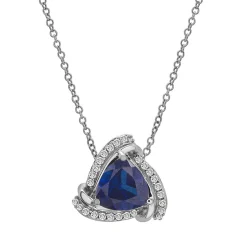 Trillion-Cut Pendant With Lab-Created Blue & White Sapphires In Sterling Silver