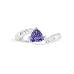 Trillion-Shaped Tanzanite Ring With Diamond Accents In Sterling Silver