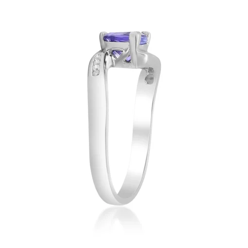 Trillion-Shaped Tanzanite Ring With Diamond Accents In Sterling Silver
