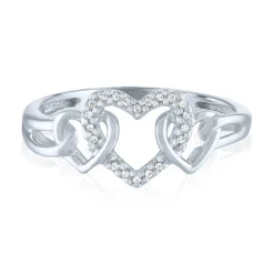Triple Heart Ring With Diamond Accent In Sterling Silver