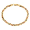 Tri-Tone Twisted Rope Chain Bracelet In 10K White, Rose And Yellow Gold